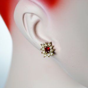 Vintage 90s Garnet and Cubic Zirconia Earrings